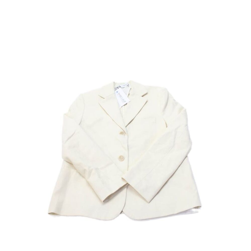 Zara Women Beige Cotton Long Sleeve Blazer Classic Solid Button Size XS